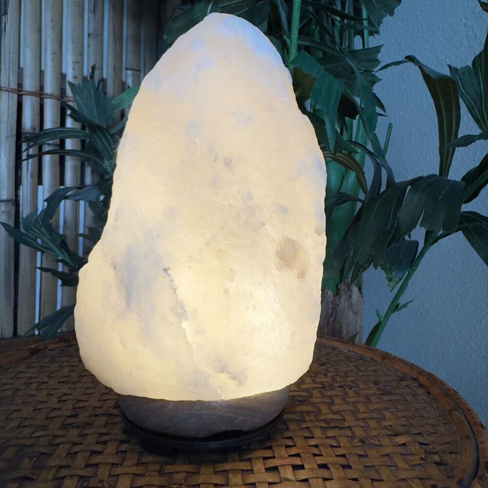 Himalayan Salt Natural Crystal Lamp USB Cord Dimmer Switch Wood Base Healing